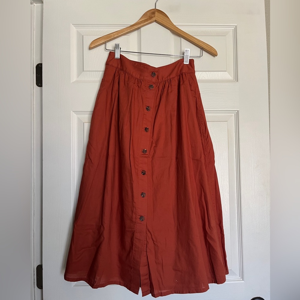 Madewell Palisade Button-Front Midi Skirt NWT